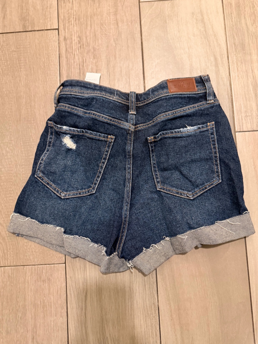 Hollister Dark Blue Distressed High-Rise Denim Shorts - Picture 3 of 4